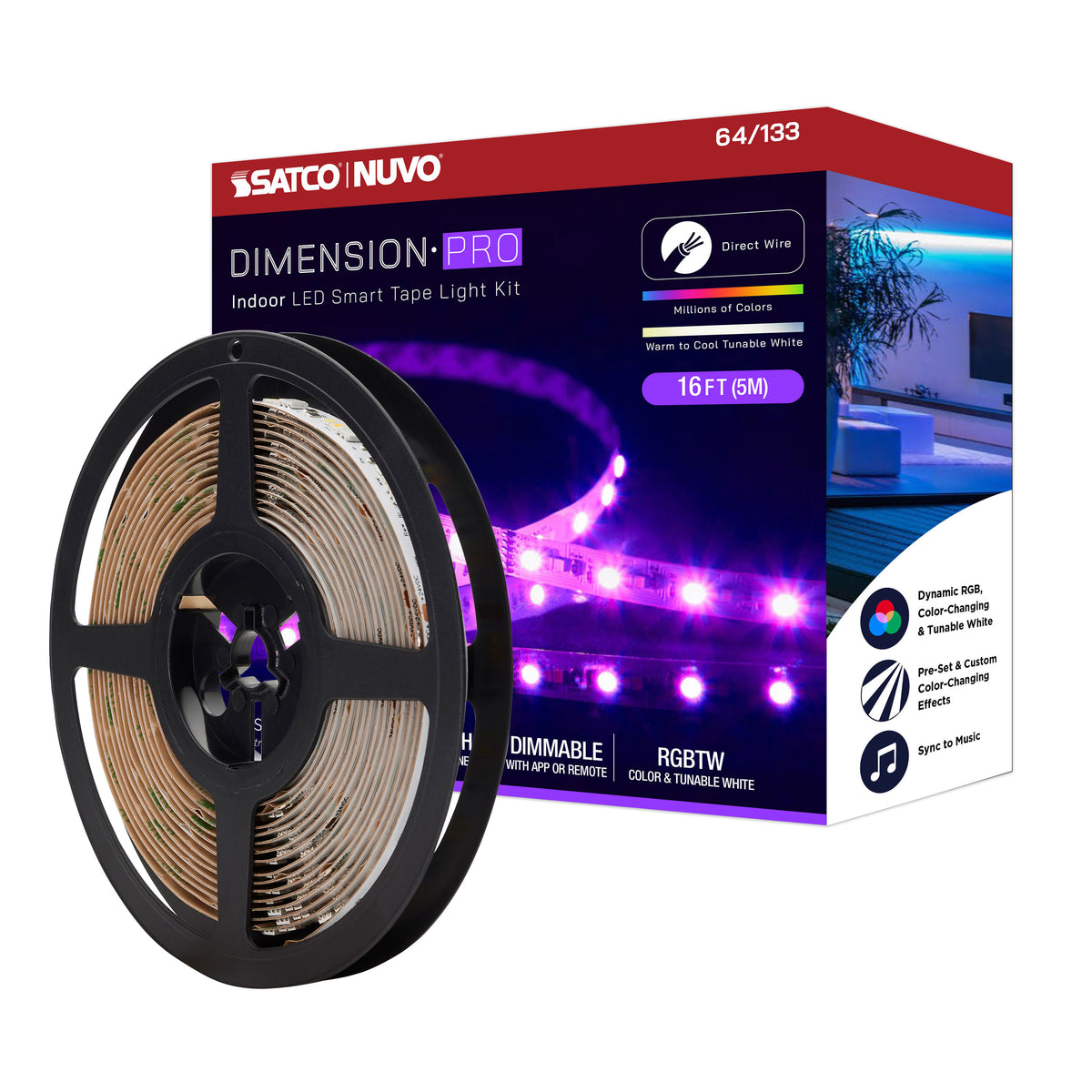 Satco 64-133 Dimension Pro 16FT Hi-Output RGBTW Tape Light Kit Bluetooth