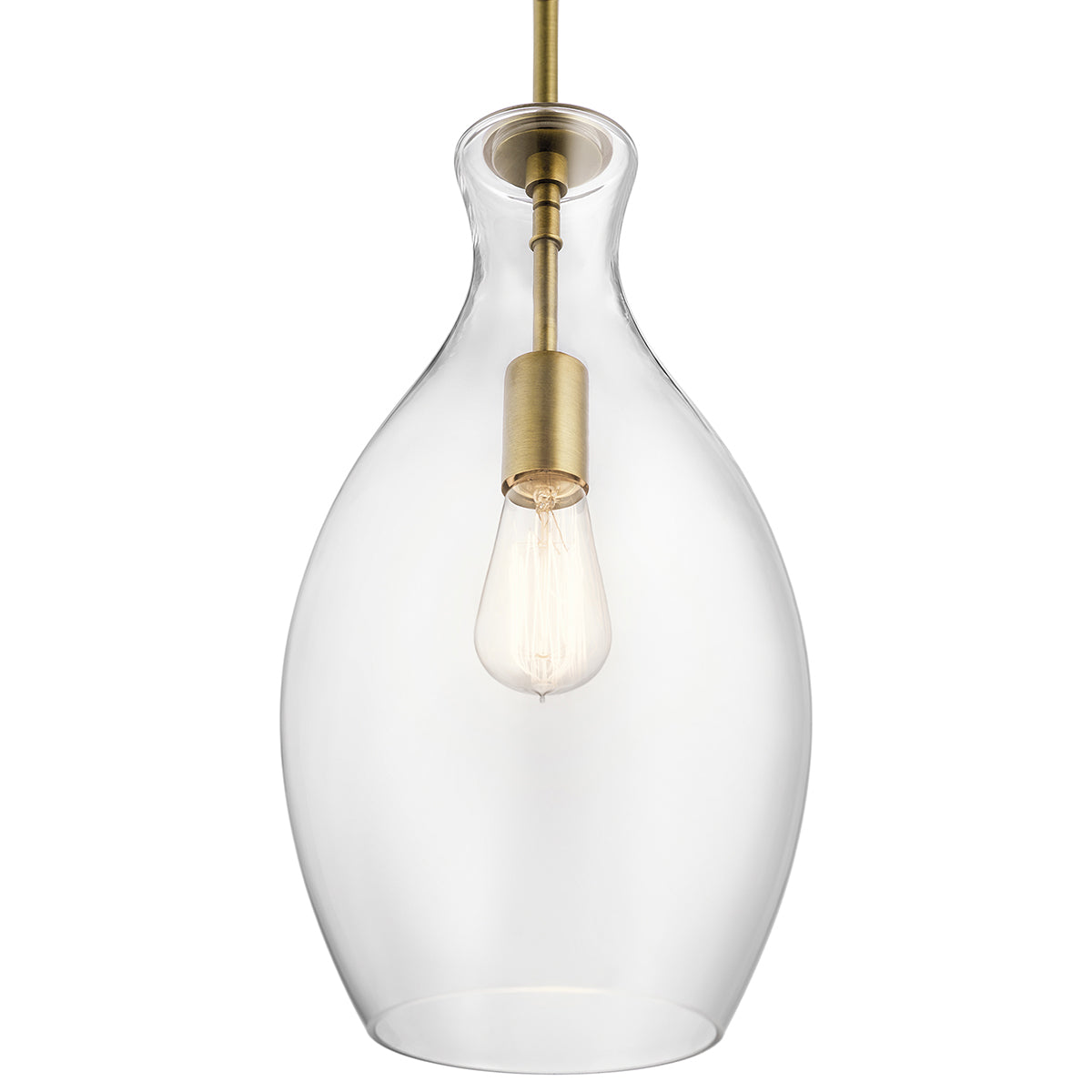 Close up view of the Everly 17.75" Pendant Clear Glass Brass on a white background