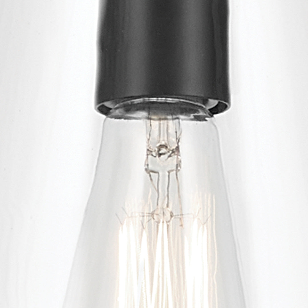 Close up view of the Everly 15.25" 1-Light Cone Pendant with Clear Glass in Black on a white background