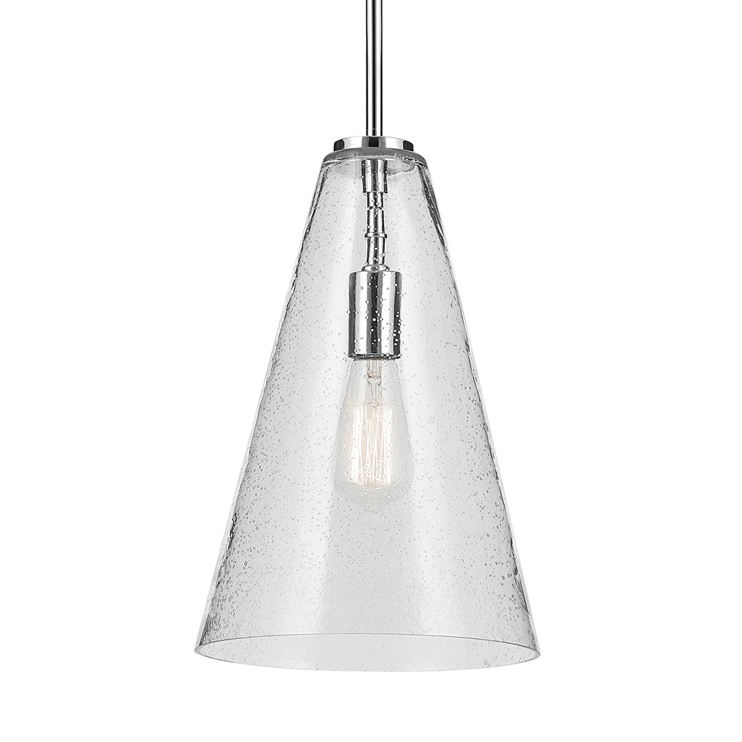 The Everly 15.25" 1-Light Cone Pendant with Clear Seeded Glass in Chrome on a white background