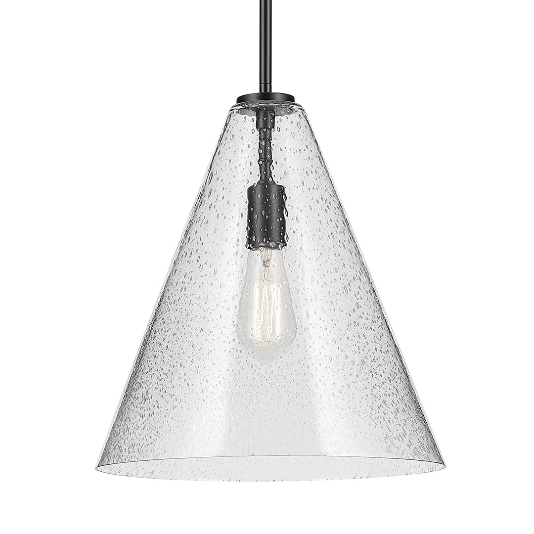 The Everly 15.5" 1-Light Cone Pendant with Clear Seeded Glass in Black on a white background