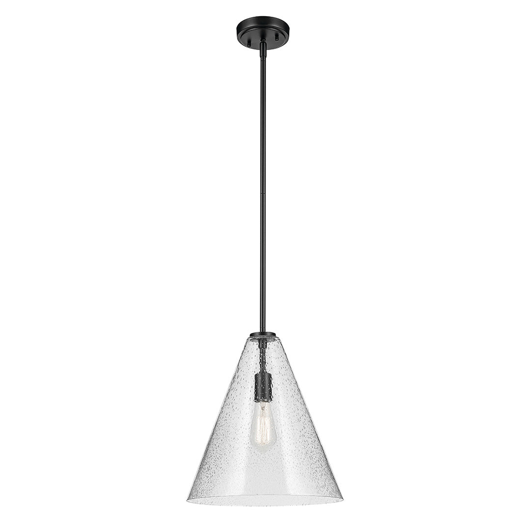 The Everly 15.5" 1-Light Cone Pendant with Clear Seeded Glass in Black on a white background
