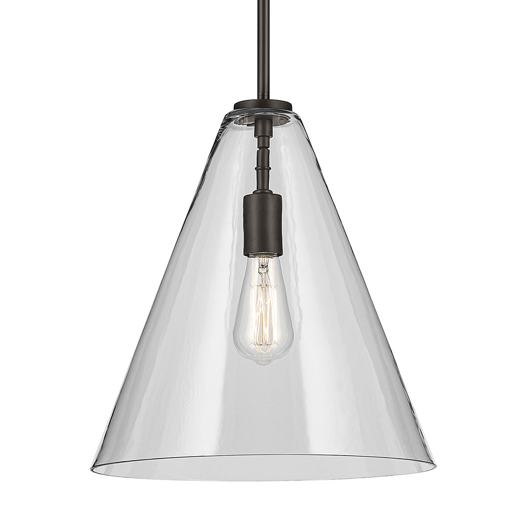 The Everly 15.5" 1-Light Cone Pendant with Clear Glass in Olde Bronze on a white background
