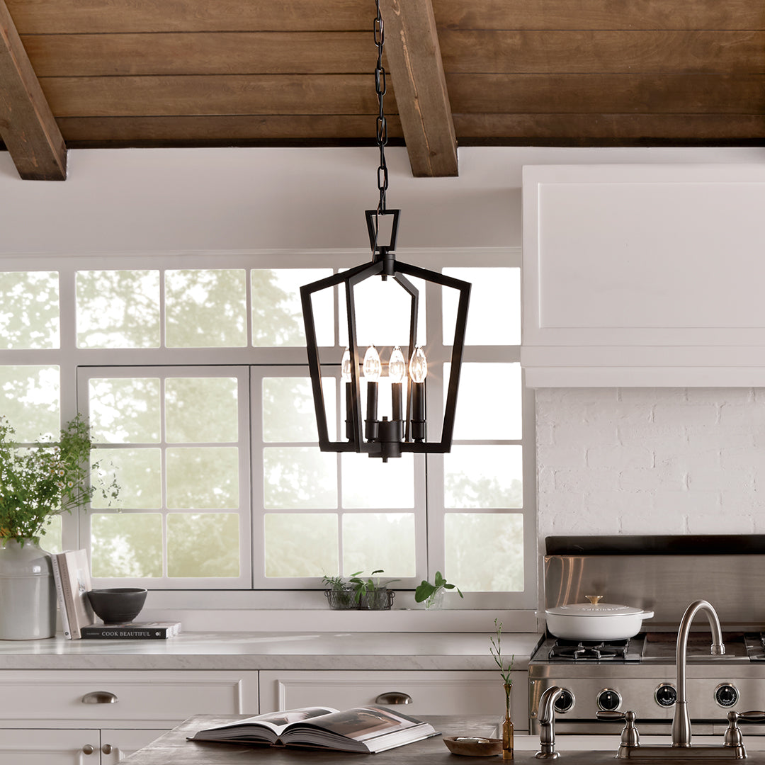 Day time Kitchen with Abbotswell™ 19" 4 Light Pendant Black
