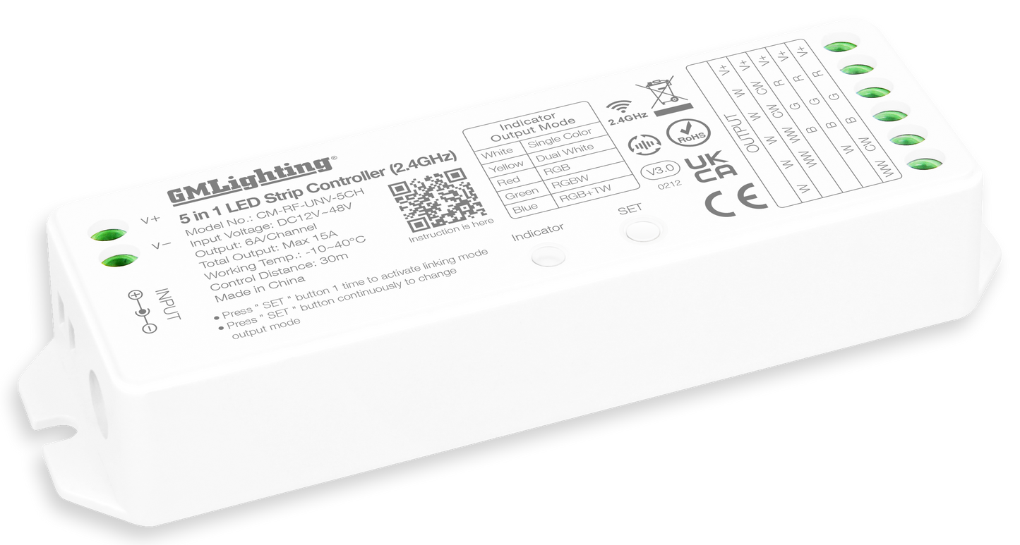 GM Lighting RF-UNV-5CH RGBW LED Controller with Hand Held Remote