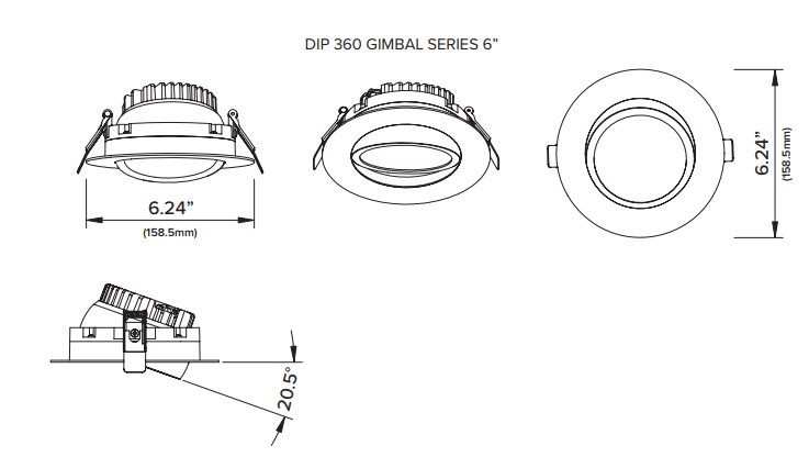 AML - DIP6 - 5CCT - WHAmerican Lighting DIP6 360° Gimbal 6inch Downlight Selectable CCT