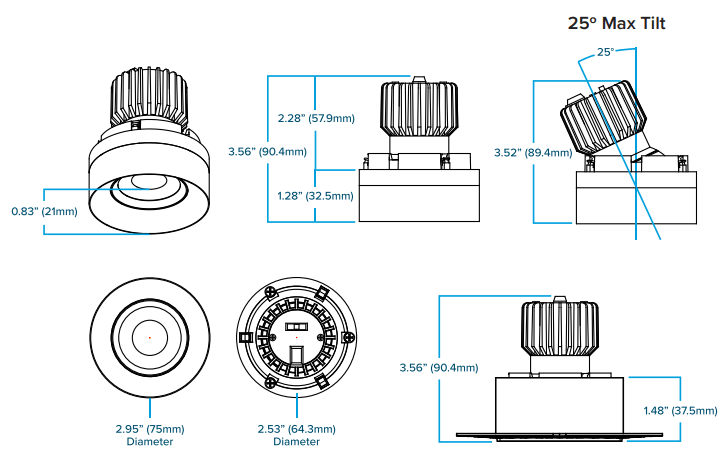 AML - RHYM - DL3R - 12 - 36 - GIM - 5CCT - WHAmerican Lighting RHYM - DL3R - 12 Rhyme 3" 12W Gimbal Downlight