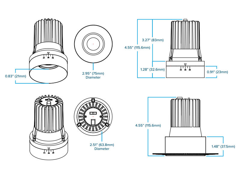 RHYM - DL3R - 15 - 2450 - ZOM - 5CCT - WHAmerican Lighting RHYM - DL3R - 15 - ZOM Rhyme 3" 15W Adjustable Beam Downlight