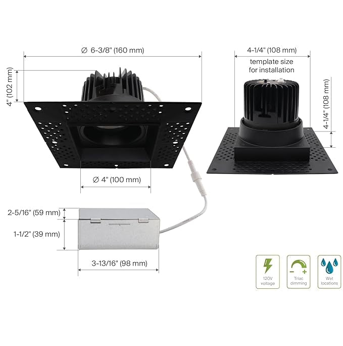 ASD - CD - TS - 4D15AC - BKASD Lighting ASD - CD - TS - 4D15AC 4" LED 15W Square Trimless Downlight Selectable CCT