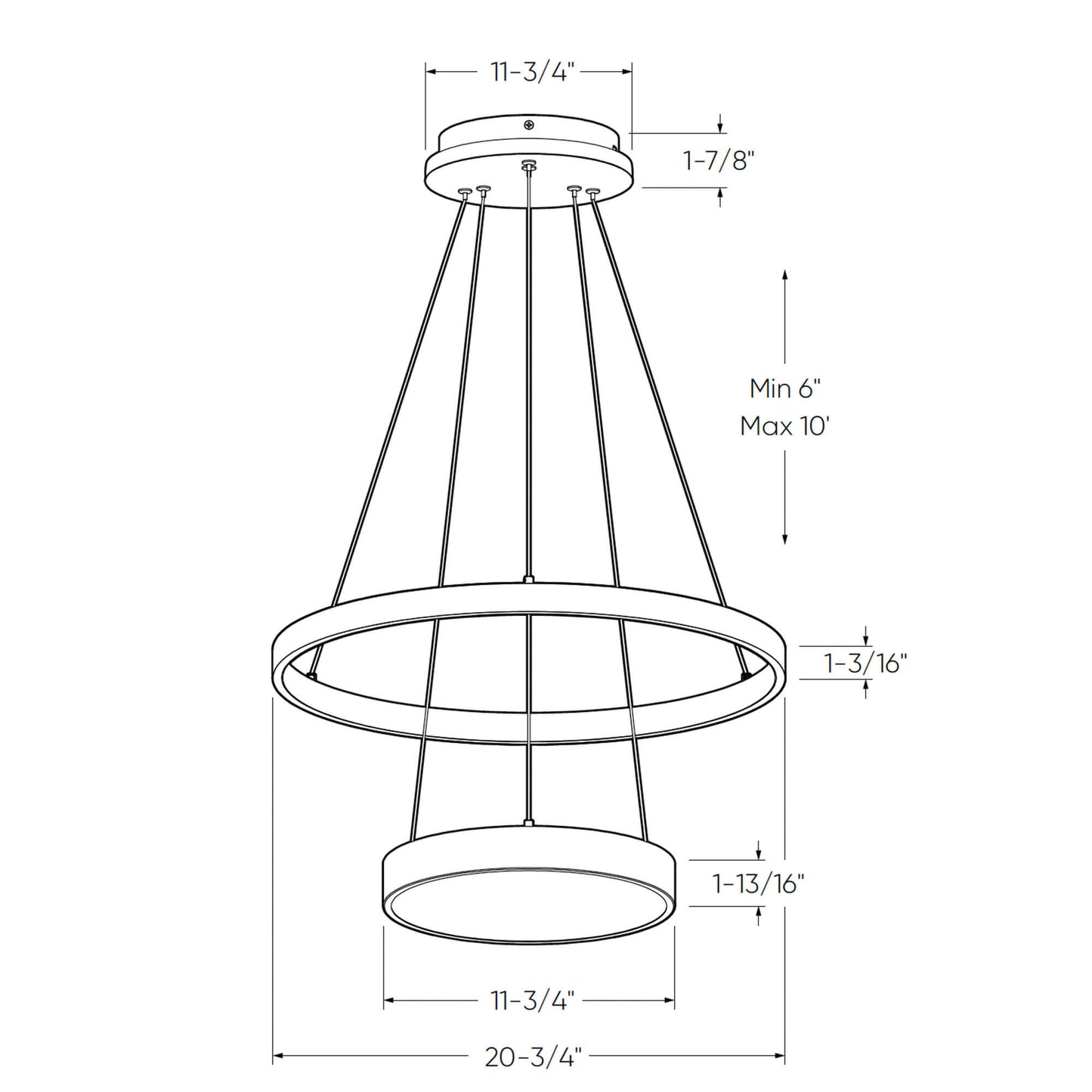 DALS - CFPD20 - CC - BKDals Lighting CFPD20 - CC Drop 20" 20W LED Two Tier Pendant Selectable CCT