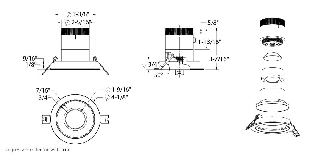 DALS - RC03 - CC - 20 - RGWH - TWHDals Lighting VERSA RC03 - CC 3” 12W LED Modular Downlight Selectable CCT/Wattage