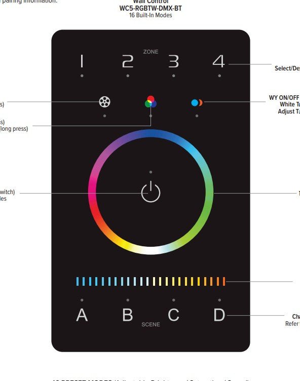 GML - WC5 - RGBTW - DMX - BTGM Lighting WC5 - RGBTW - DMX - BT RGBTW Bluetooth Wall Controller