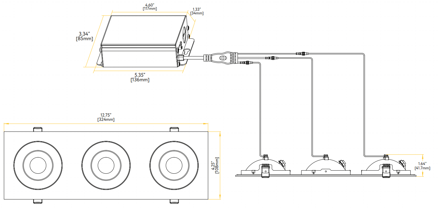 GDL - G01023Goodlite Flarion G - 01023 3.5" 27W LED 3 Head Rotating Gimbal Selectable CCT