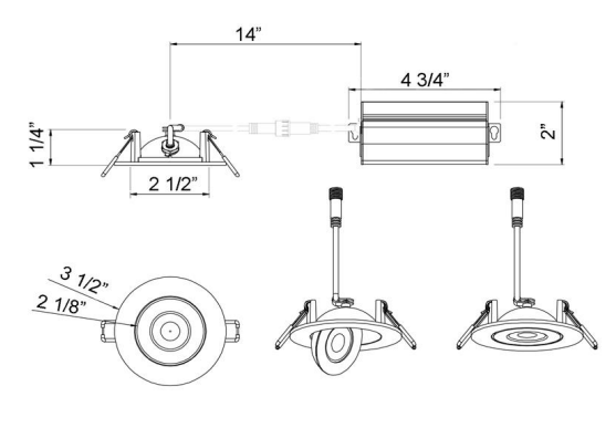 LOTUS - ADS2FGSTRGBCW - BKLotus ADS2FGSTRGBCW 2" 5W LED Floating Gimbal RGBTW