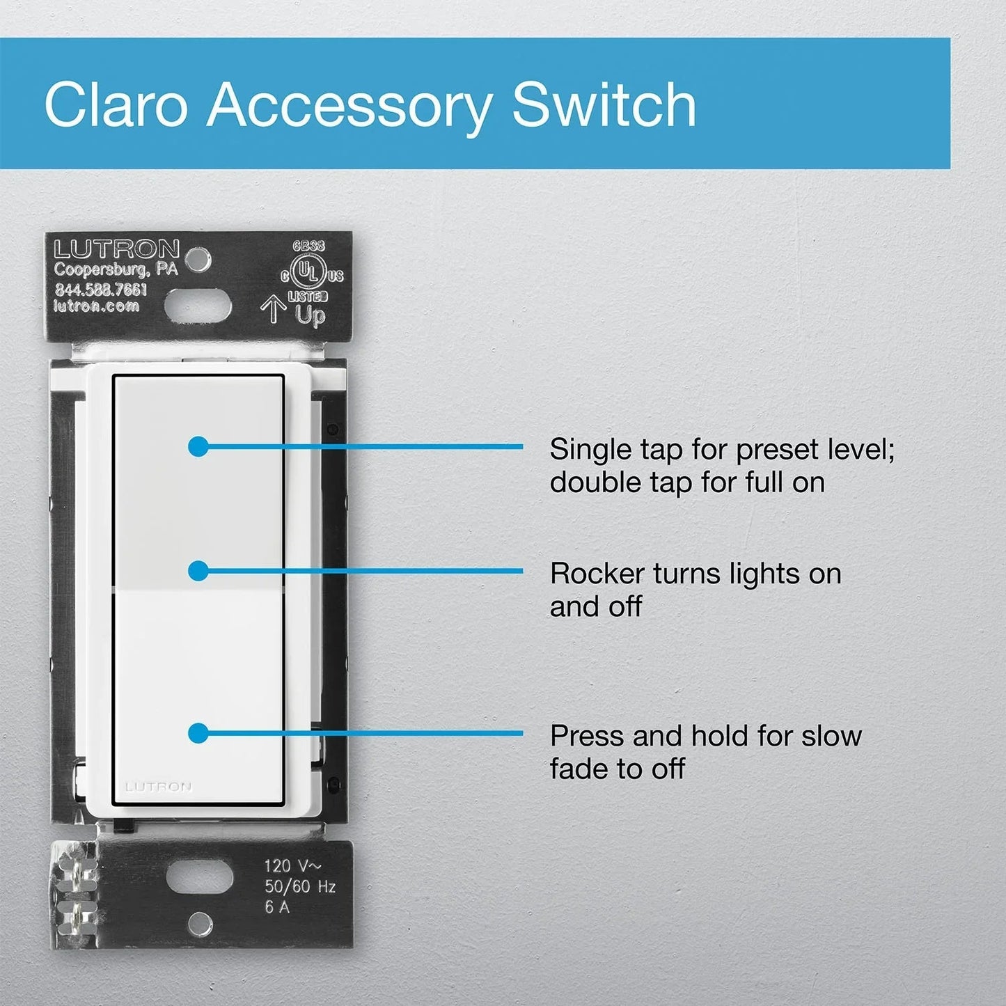 LUTRON-DVRF-AS-WHLutron DVRF - AS Claro Smart Accessory Switch Multi - Location On/Off