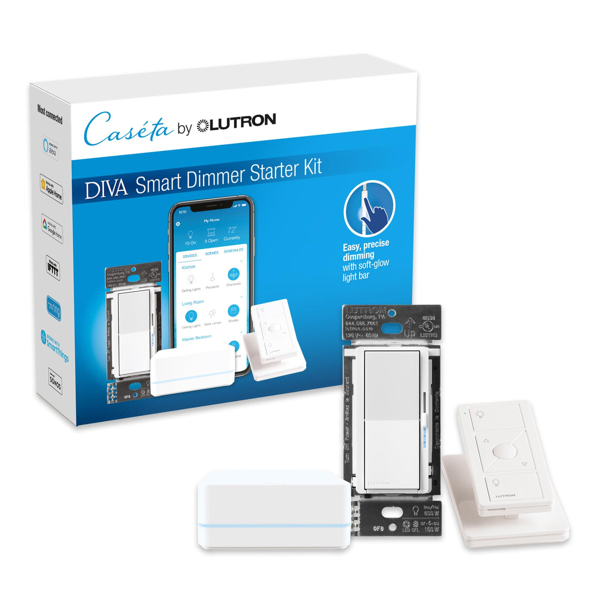 LUTRON-DVRF-PKG1D-WHLutron DVRF - PKG1D - WH Diva Smart Dimmer Switch 3 - Way Kit with Pico Paddle Remote