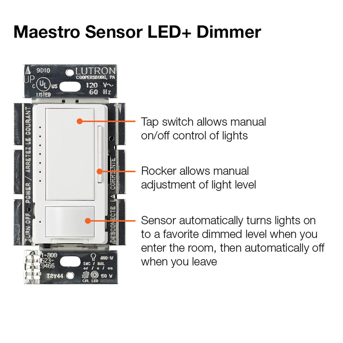LUTRON-MSCL-OP153M-WHLutron MSCL-OP153M Maestro LED+ Motion Sensor Dimmer Switch 150W LED