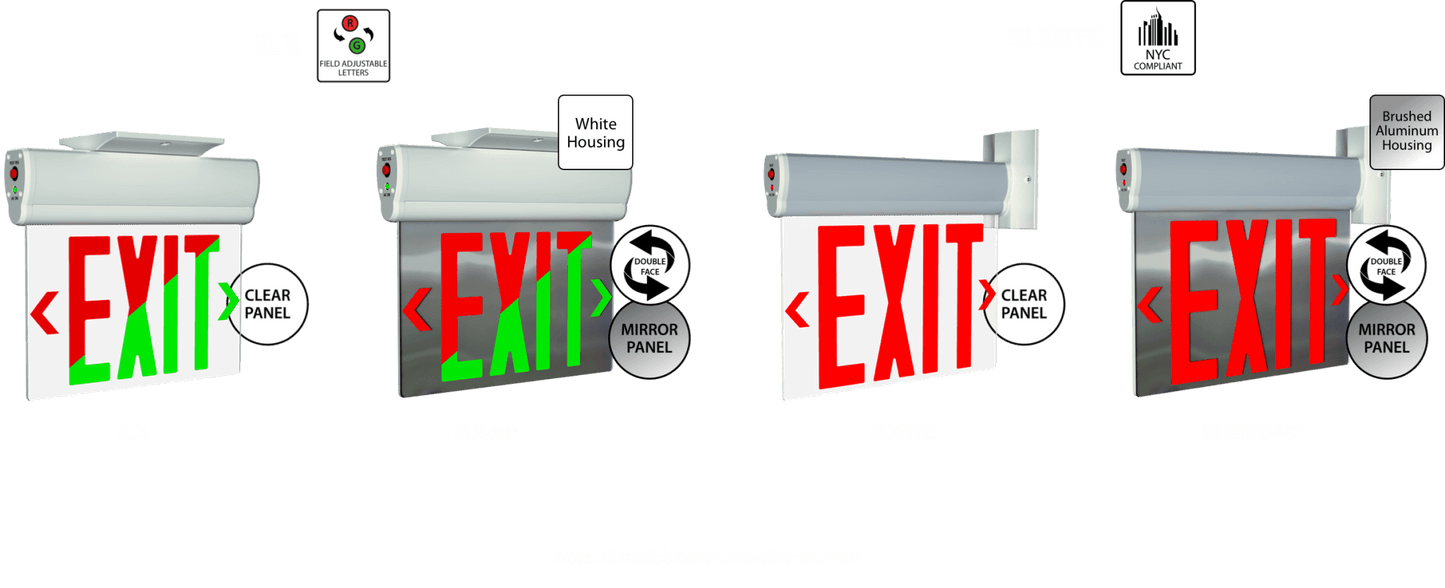 RAB - ELXNYC - MPRAB ELXNYC - MP Double Face Edge Lit Exit Sign Red/Green Letters NYC Approved