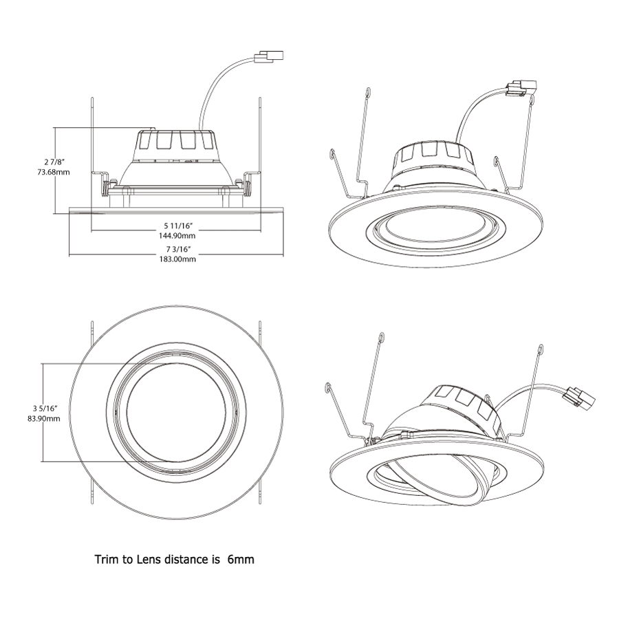 RAB - RA6R119FA120WSRAB RA6R11 11W LED 6" Round Retrofit Downlight Adjustable Gimbal Selectable CCT