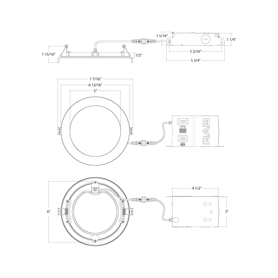 RAB - WFRX - 6DRAB WFRX - 6D 6" 15W LED Edge - Lit Wafer Selectable CCT/Wattage