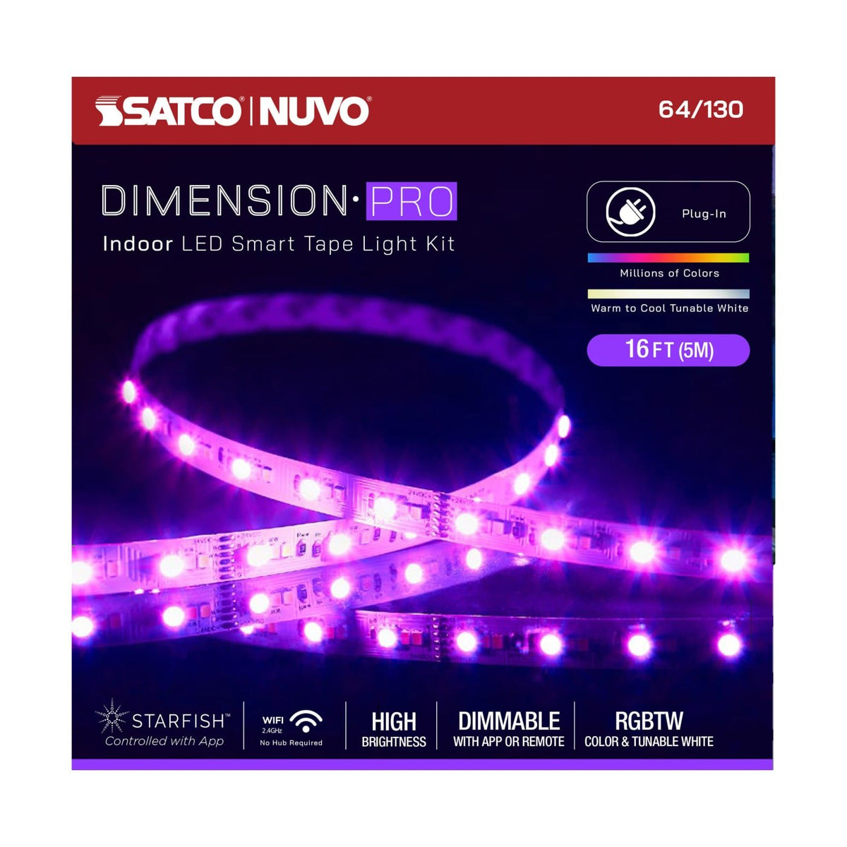 SATCO-64-130Satco 64 - 130 Dimension Pro 16FT 1W/FT RGBTW Tape Light Kit Bluetooth