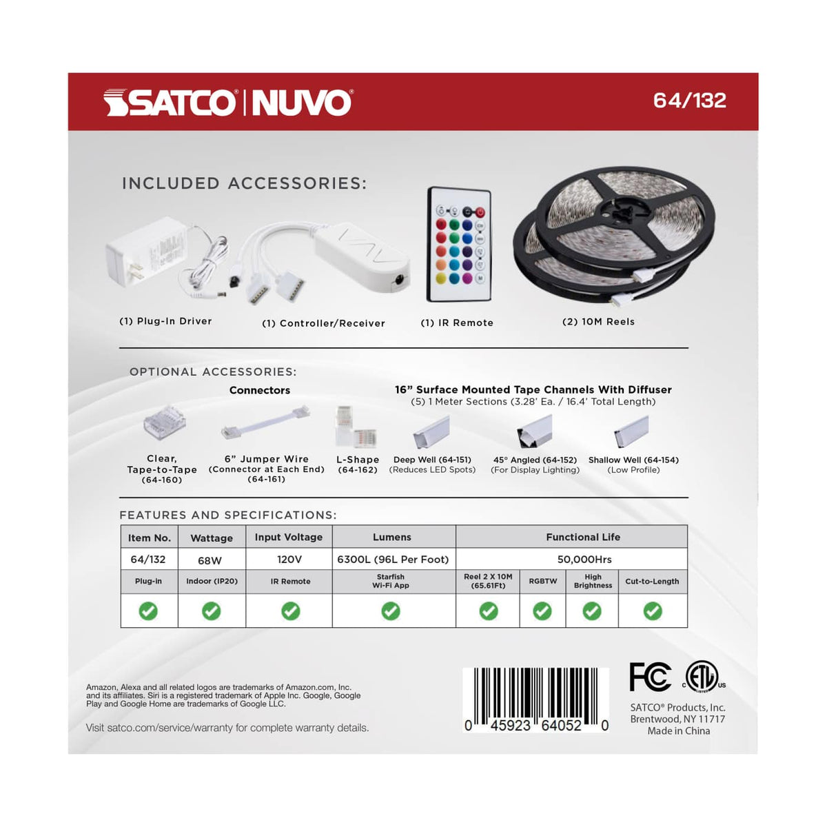 SATCO-64-132Satco 64 - 132 Dimension Pro 64FT 1W/FT RGBTW Tape Light Kit Bluetooth