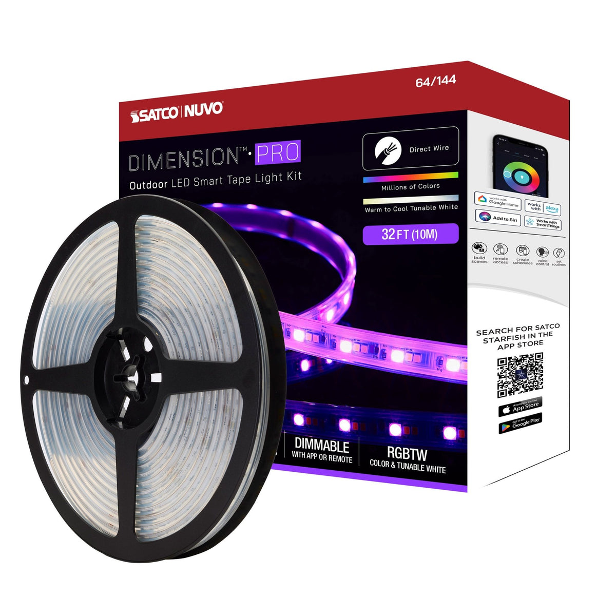SATCO-64-144Satco 64-144 Dimension Pro 32FT Hi-Output RGBTW Tape Light Kit IP65 Bluetooth