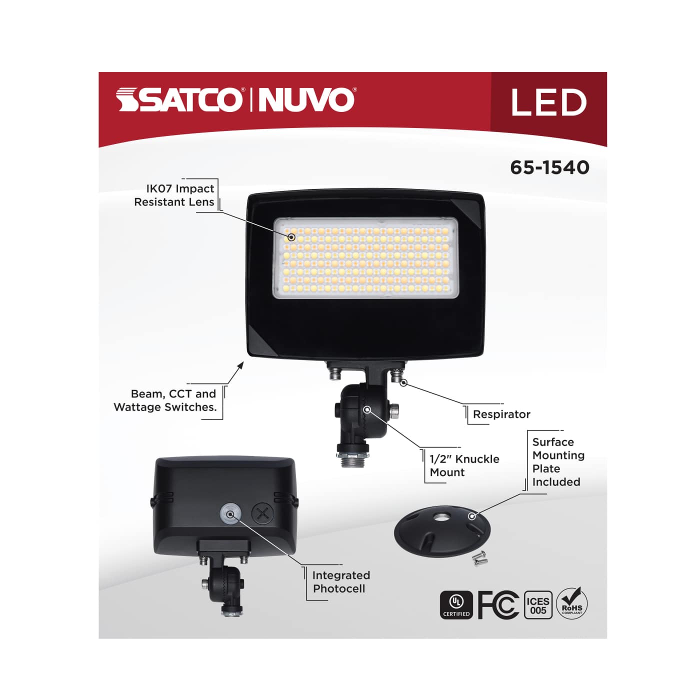 SATCO-65-1540SATCO 65 - 1540 35W LED Flood Light Selectable CCT/Wattage/Beam Angle
