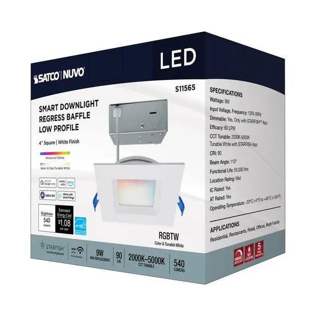 SATCO S11561 4" 9W LED Square Flat Wafer RGBW