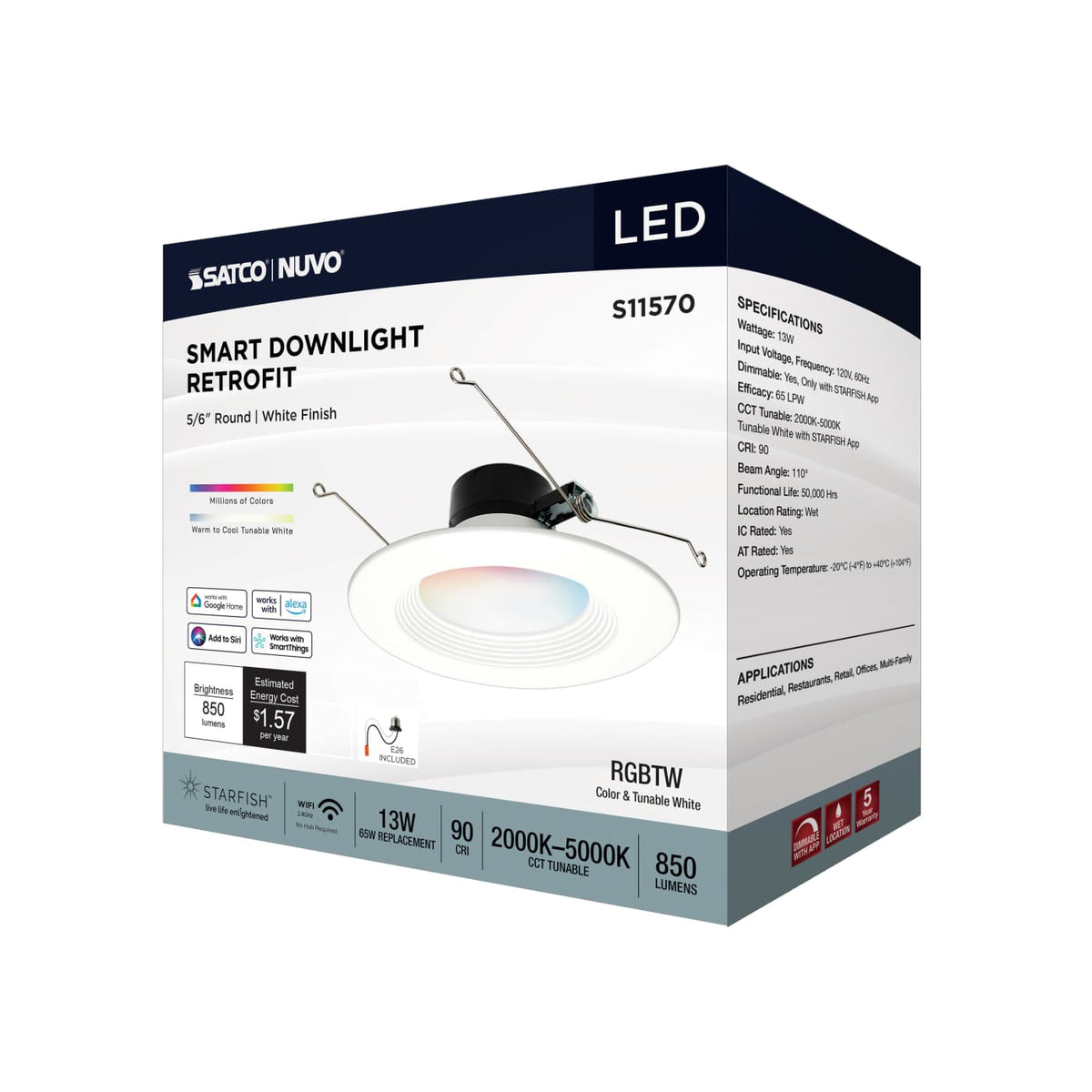 SATCO-S11570SATCO S11570 6" 13W LED Round Retrofit Selectable CCT/RGBW