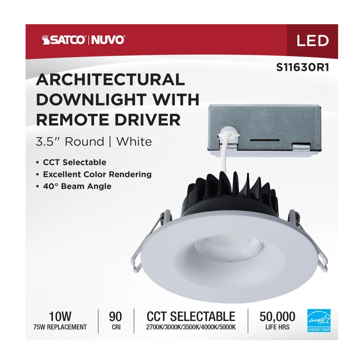 SATCO - S11630R1SATCO S11630R1 3.5" 10W LED Architectural Downlights Selectable CCT