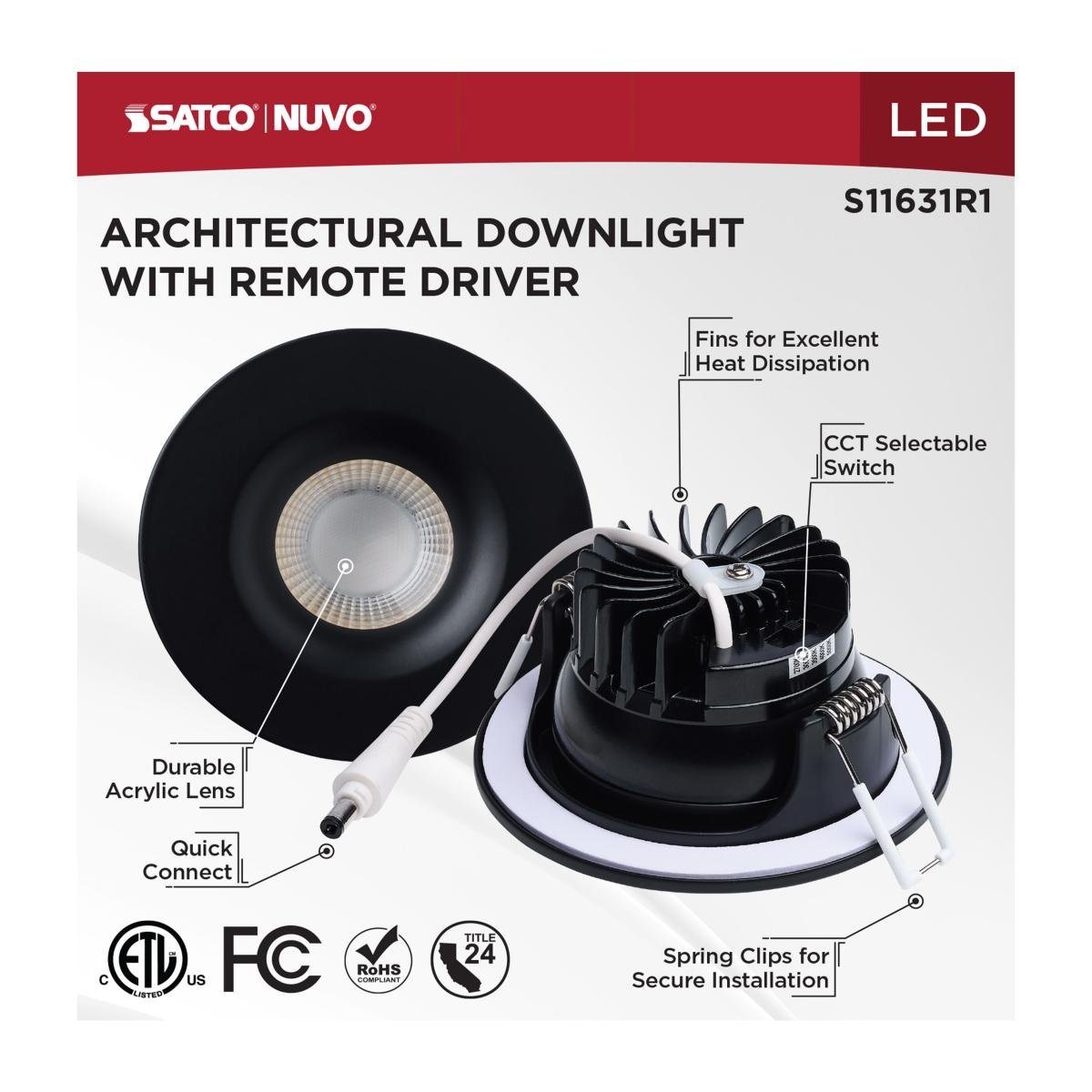 SATCO - S11631R1SATCO S11631R1 3.5" 10W LED Architectural Downlights Selectable CCT