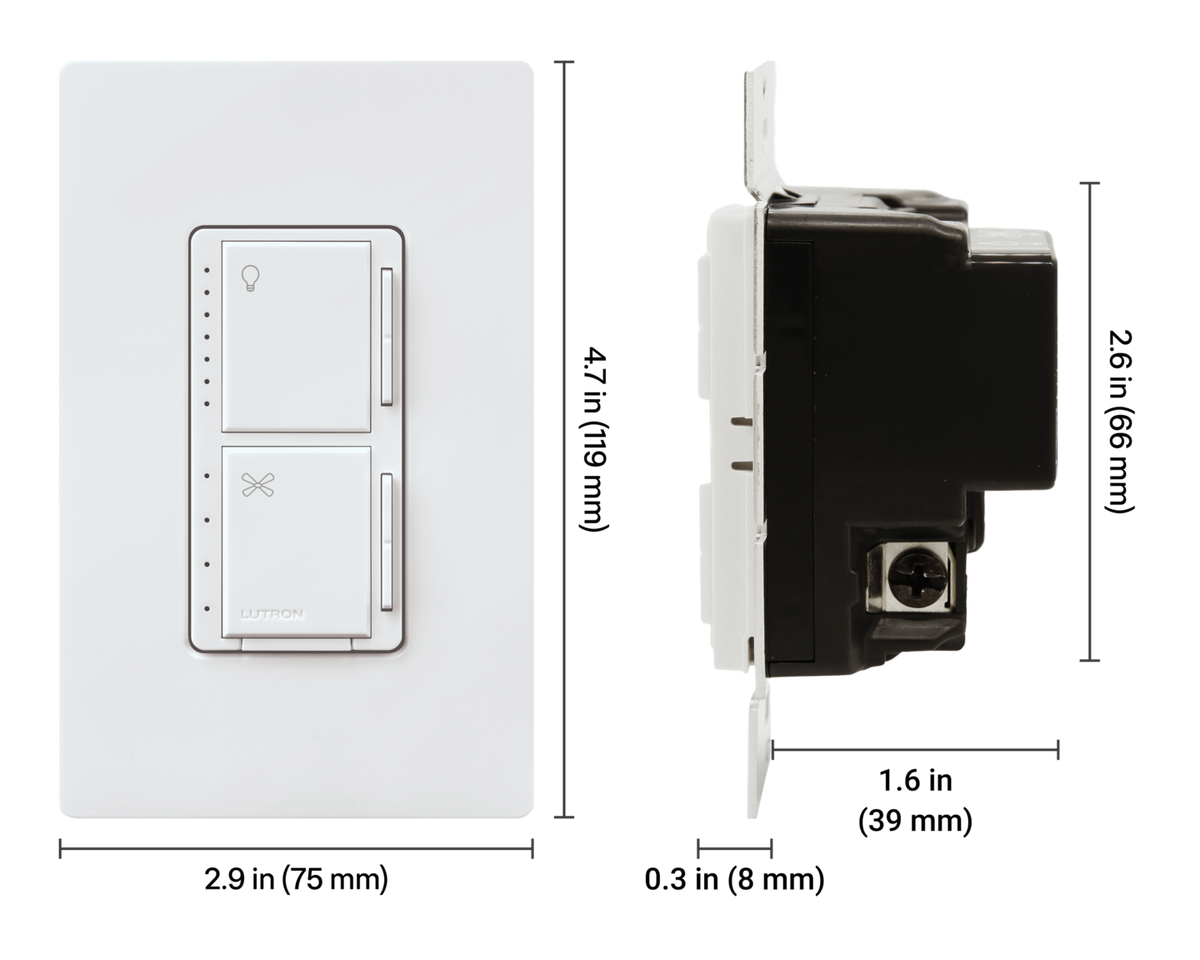 Lutron MACL-LFQ-WH Maestro LED+ Dual Dimmer and 4-Speed Fan Control, White