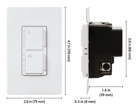 Lutron MACL-LFQ-WH Maestro LED+ Dual Dimmer and 4-Speed Fan Control, White