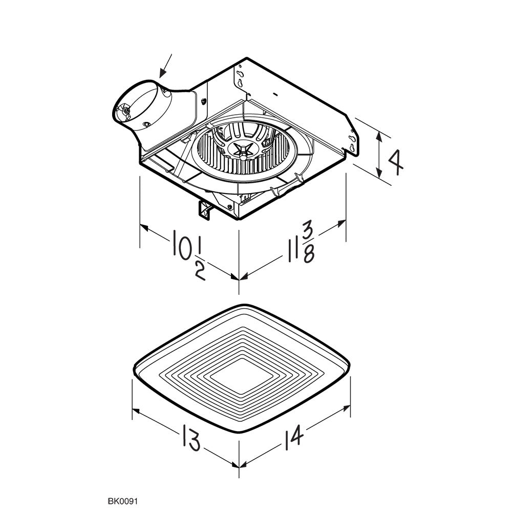 BRO-LP50100DCBroan LP50100DC Low Profile Selectable 50/80/100 CFM Bathroom Exhaust Vent Fan