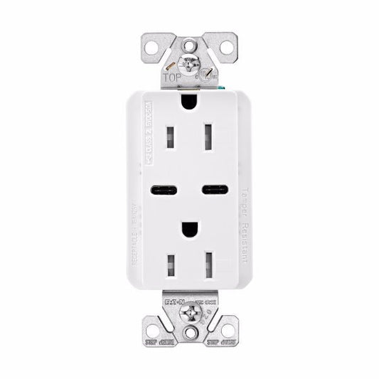 CWD-TRUSBC15W-BOXEaton TRUSBC15W Combo USB Charger Tamper Resistant Duplex Receptacle