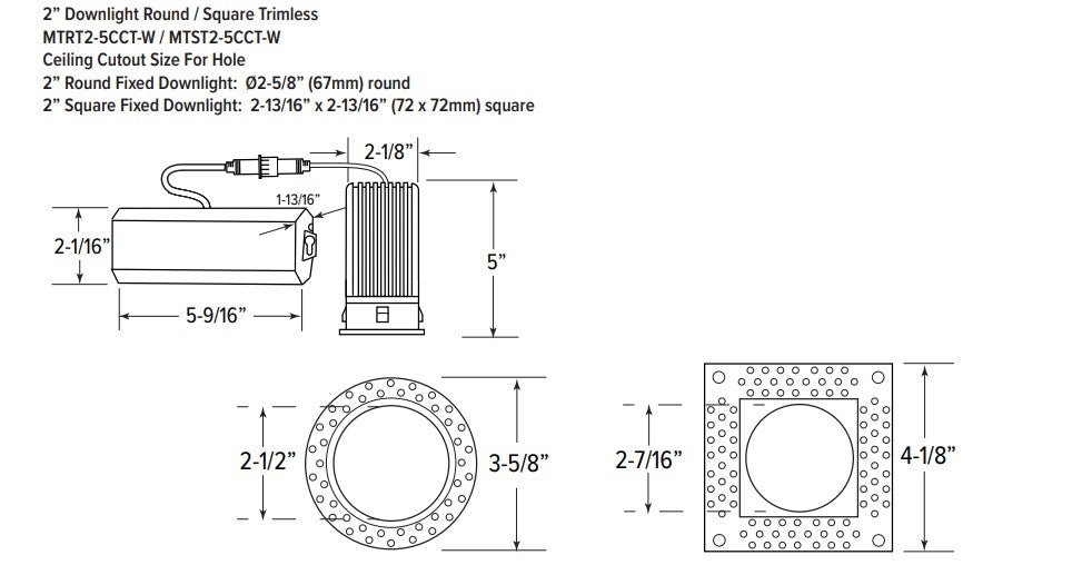GML-MTST2-5CCT-WGM Lighting MiniTask 15W 2" LED Trimless Recessed Downlight Selectable CCT