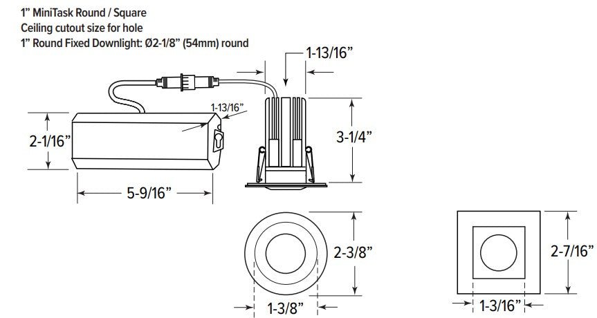 GML-MTR1-5CCT-WGM Lighting MTR1 7W 1" LED Round Recessed Downlight Selectable CCT