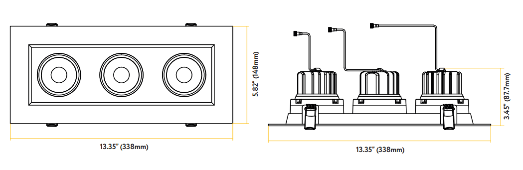 GDL-G48443Goodlite G-48443 4″ 42W 3 Head Gimbal Spotlight Selectable CCT