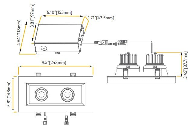 GDL-G48444Goodlite G-48444 3.5″ 28W 2 Head LED Gimbal Selectable CCT Black