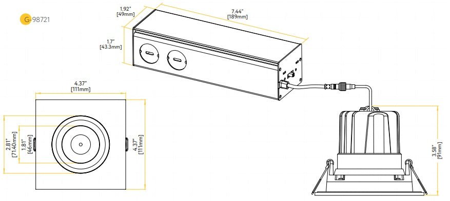 GDL-G98721Goodlite G-98721 3.5" 20W LED Square Gimbal Selectable CCT/Wattage