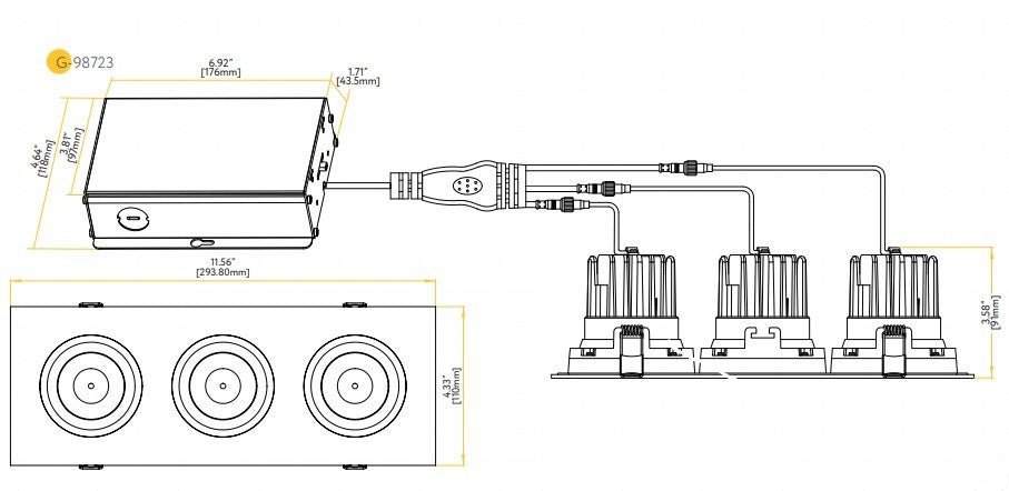 GDL-G98723Goodlite Pura G-98723 3.5" 60W LED 3 Head Gimbal Selectable CCT/Wattage