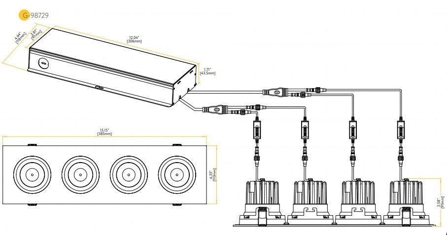 GDL-G98724Goodlite Pura G-98724 3.5" 80W LED 4 Head Gimbal Selectable CCT/Wattage