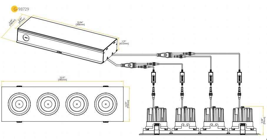 GDL-G98729Goodlite Pura G-98729 3.5" 80W LED 4 Head Gimbal Selectable CCT/Wattage