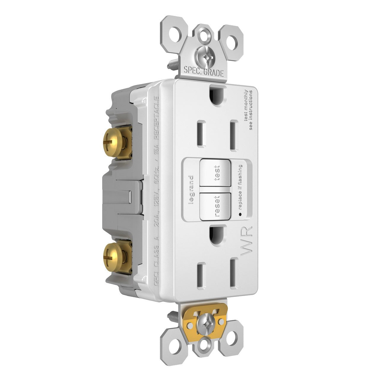 LEG-1597TRWRWLegrand 1597TRWRW radiant® Spec Grade 15A Weather Resistant Self Test GFCI Receptacle