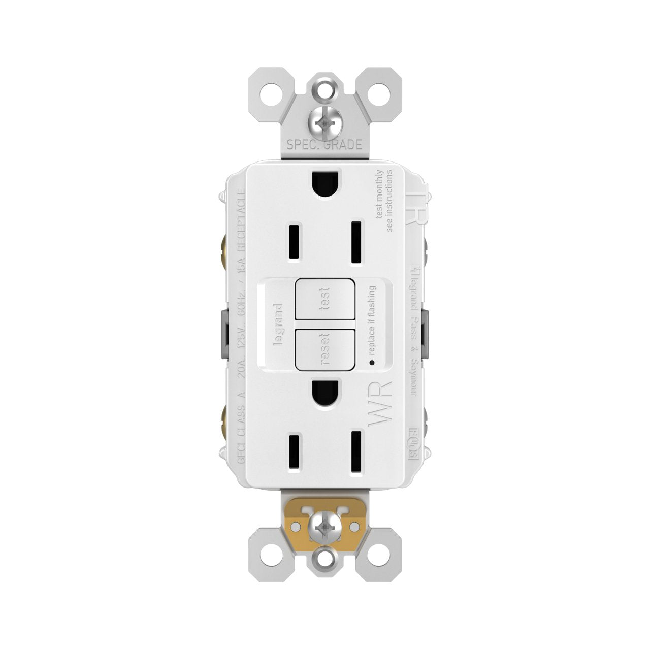 LEG-1597TRWRWLegrand 1597TRWRW radiant® Spec Grade 15A Weather Resistant Self Test GFCI Receptacle