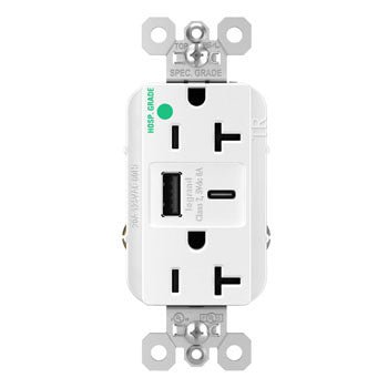 LEG-TR20HUSBAC6WLegrand 20A 125V Hospital-Grade Tamper-Resistant Receptacle with USB A/C Fast Charging Ports