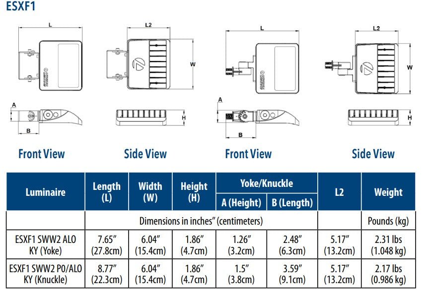 LITH-ESXF1 ALO SWW2 KY DDBLithonia ESXF1 LED Floodlight Knuckle/Yoke Mount Selectable CCT/Lumen Output