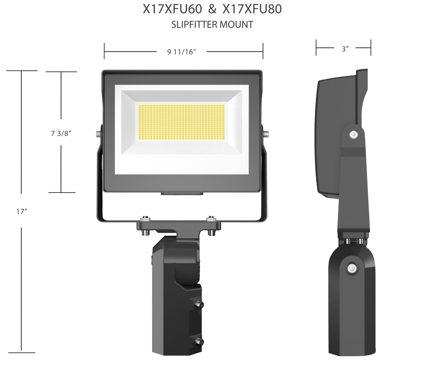RAB-X17XFU60SFWRAB X17 60W LED Flood Light Slipfitter Mount Selectable CCT