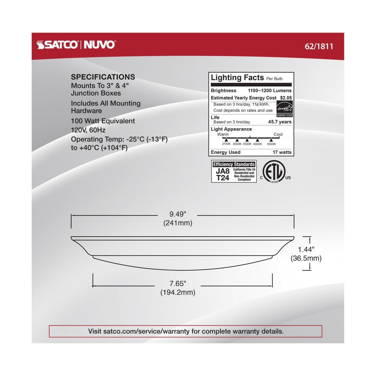 SATCO-62-1811SATCO 62-1811 17W 10" LED Disk Light Flush Mount